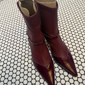 J. Crew Burgundy Pointed Toe Mid-Calf Leather Boots